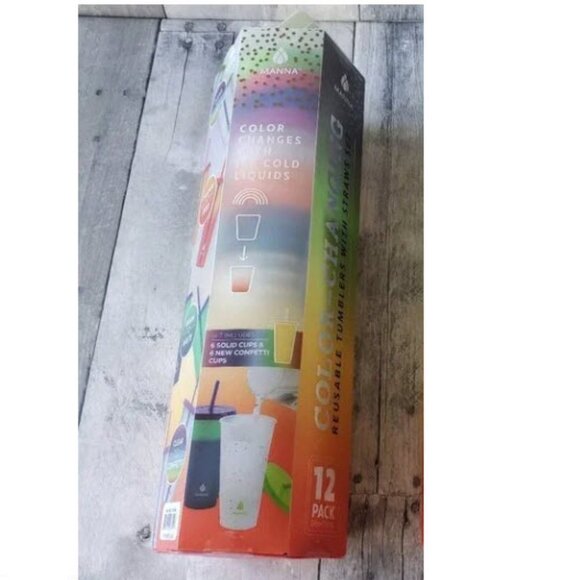 NWT - Manna Color Changing Confetti Plastic Tumblers, Set of 12 - Picture 1 of 4